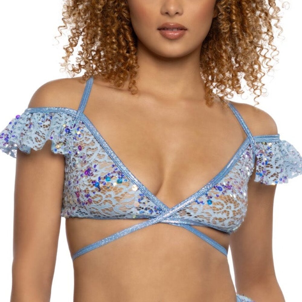 J Valentine - Ice Queen Sequin Lace Ruffle Wrap Top